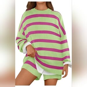 Striped Green and Pink Women's Sweater Set